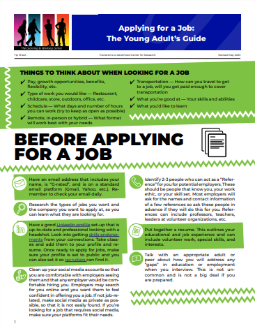 Applying for Jobs Tip Sheet cover page.